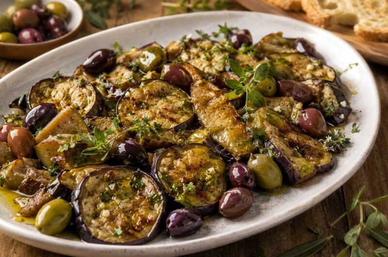 Mediterranean Summer Platter with Sardinian Marinated Eggplants & Olives