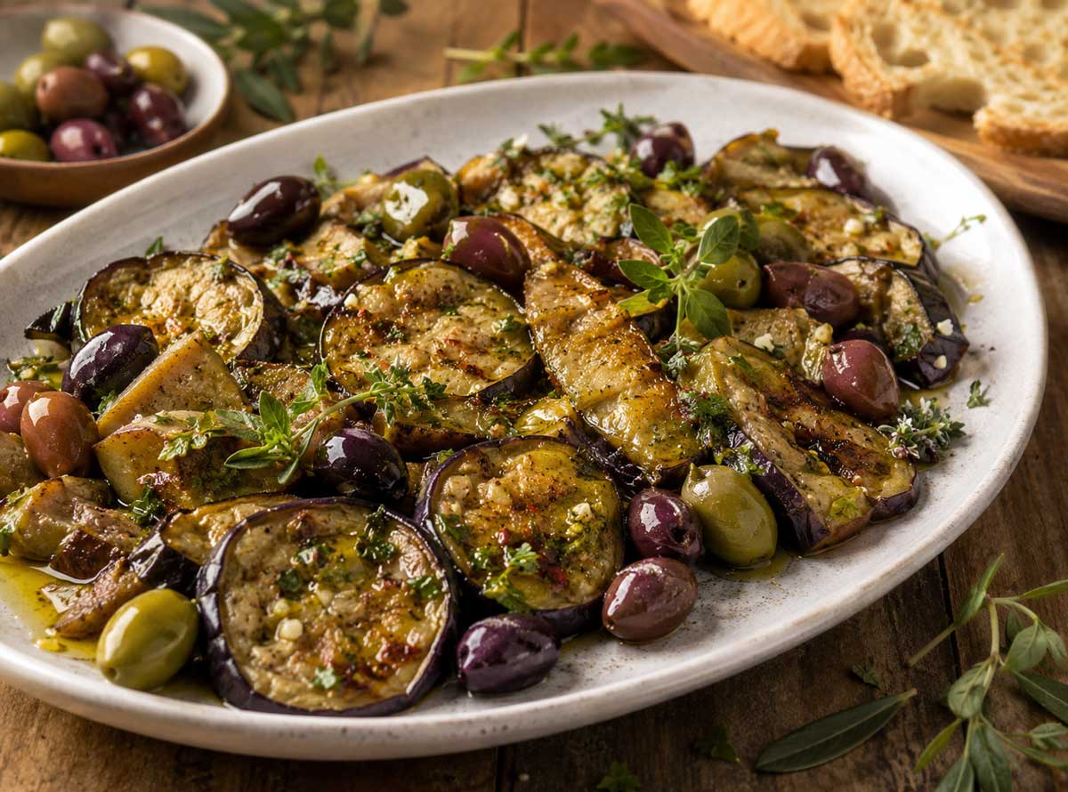 Mediterranean Summer Platter with Sardinian Marinated Eggplants & Olives
